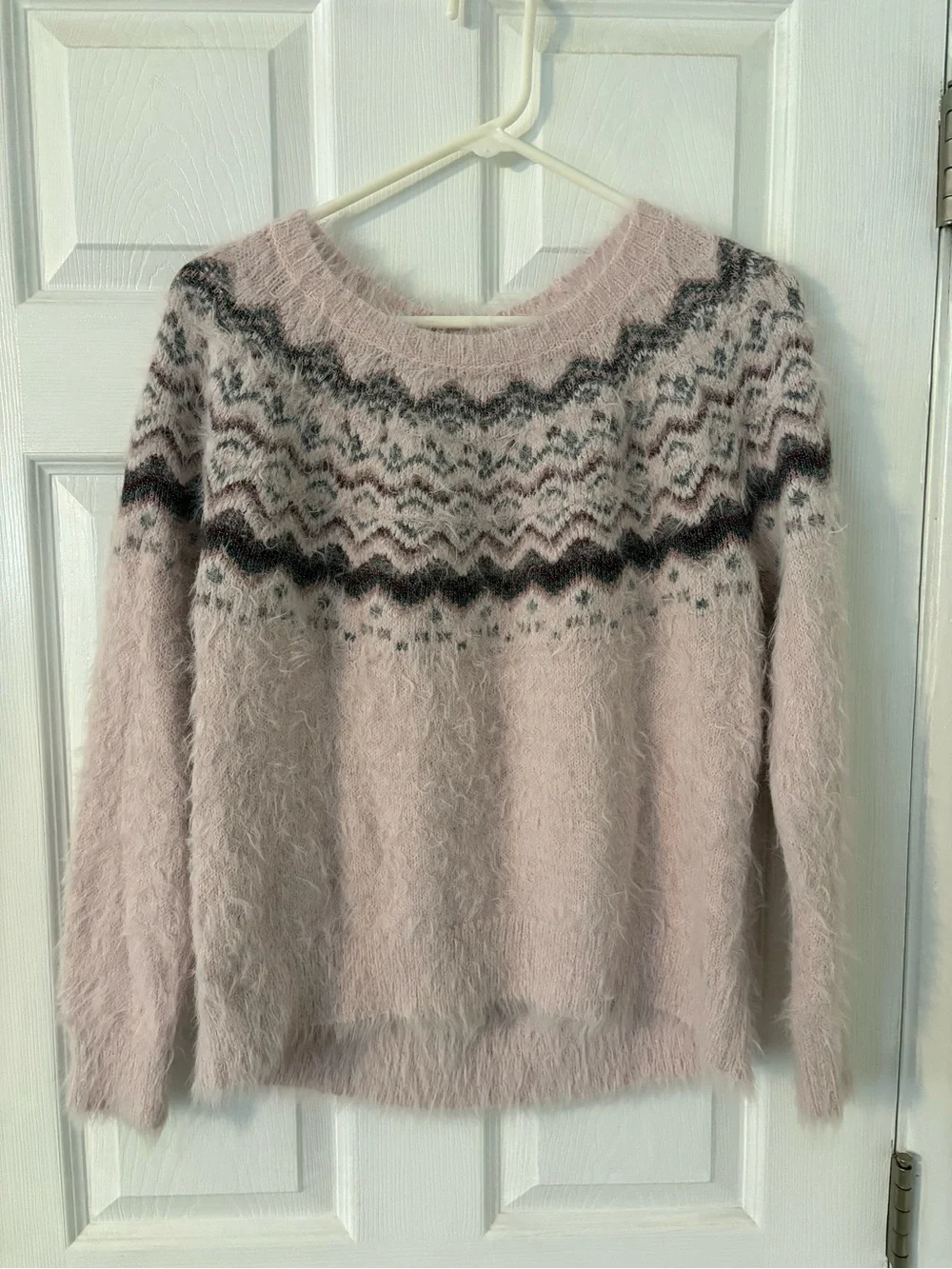 Pink Fuzzy Sparkle Fair Isle Nordic Sweater 18/20